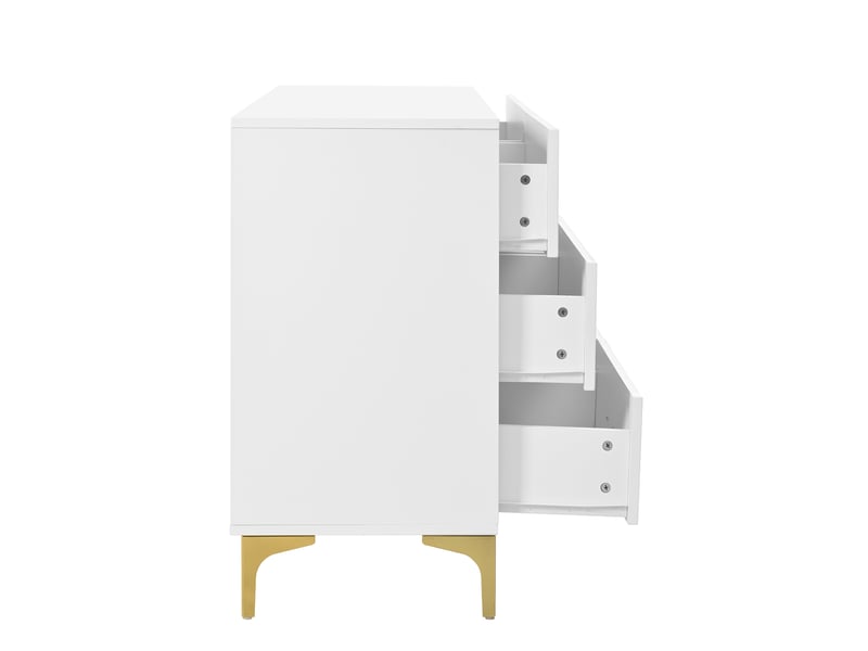  Commode blanc, 120 × 40 × 76 cm, mdf, avec 6 tiroirs, dispositif anti-basculement, pour chambre et séjour, rangement quotidien  - Conforama C