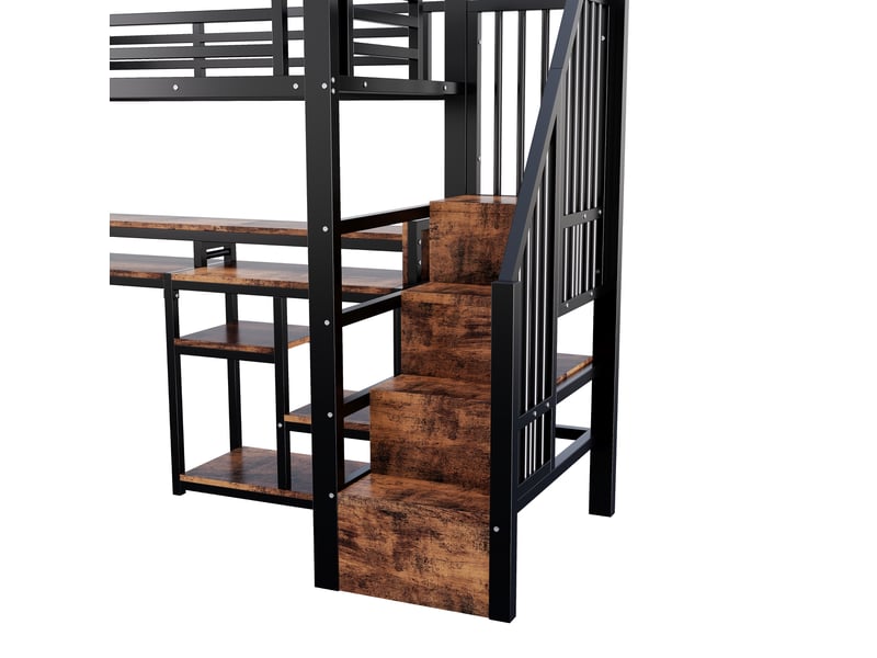  Lit mezzanine 90x200 cm noir, cadre en métal, armoire avec échelle, rangement, usb, type-c, led, sans matelas  - Conforama D