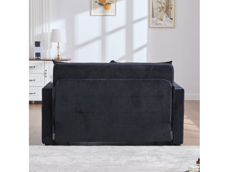  Canapé droit convertible 2 places en tissu noir avec usb, porte-gobelets et poches de rangement pratiques  - Conforama B