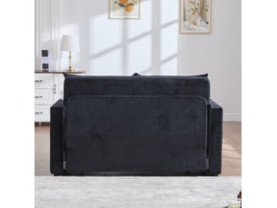 Canapé droit convertible 2 places en tissu noir avec usb, porte-gobelets et poches de rangement pratiques
