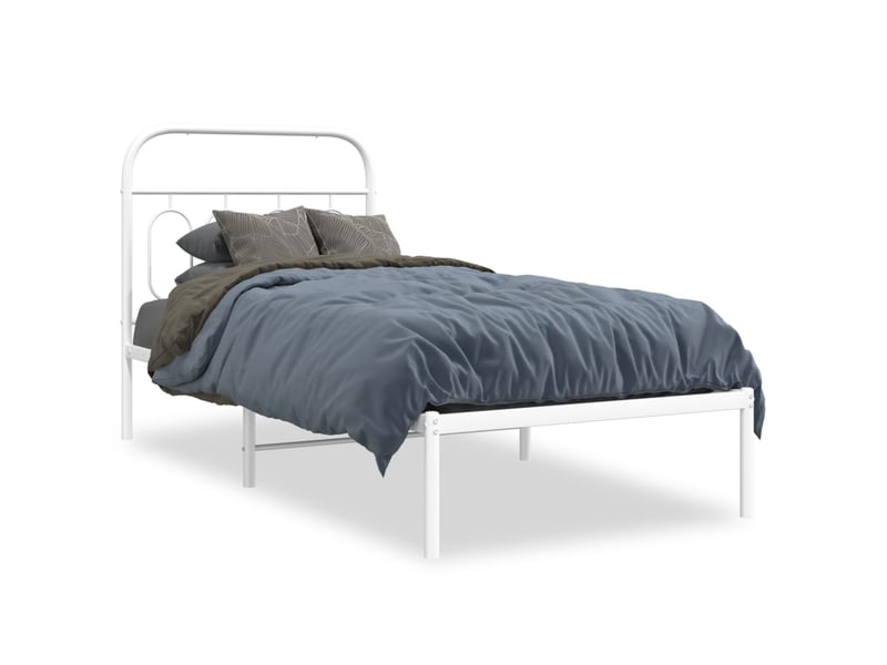 Lit simple- lit adulte -  cadre de lit métal sans matelas avec tête de lit blanc 80x200cm  - Conforama A
