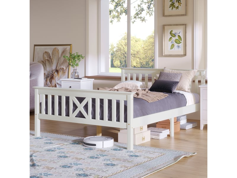  Lit en bois massif blanc 140x200 cm  - Conforama D