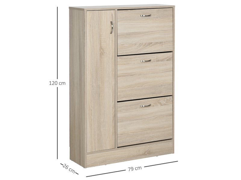  Meuble à chaussures 2 en 1 avec rangement parapluies, étagère réglable 2 niveaux, capacité 12 paires, 79 x 26 x 120 cm, aspect bois  - Conforama D