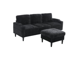 Canapé droit fixe <strong>HAVRYA</strong> <strong></strong> 4 places Velours noir avec coffre de rangement