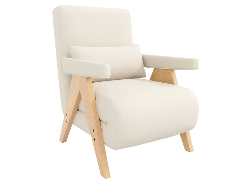  Fauteuil scandinave convertible 64x60x87 cm 3-en-1, dossier réglable 6 positions, relax ou lit d'appoint, lin beige  - Conforama A