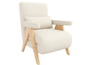 Fauteuil scandinave convertible 64x60x87 cm 3-en-1, dossier réglable 6 positions, relax ou lit d'appoint, lin beige