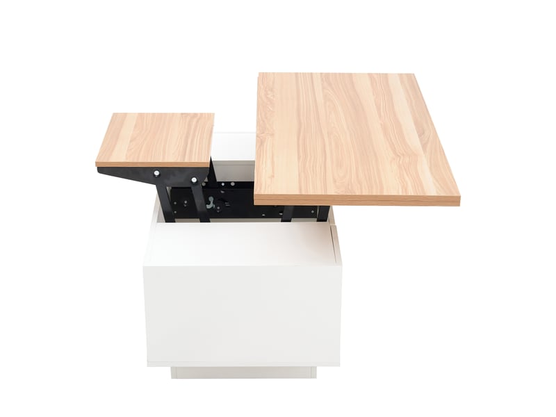 Table basse 100x50x55,5 cm relevable avec rangement, blanc et bois - Conforama D