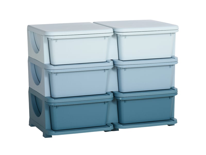 Organisateur de jouets pour enfants à 3 niveaux avec 6 tiroirs, boîtes de rangement en plastique, bleu, 75x37x56,5cm  - Conforama B
