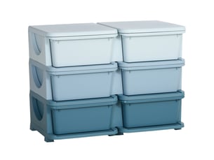 Organisateur de jouets pour enfants à 3 niveaux avec 6 tiroirs, boîtes de rangement en plastique, bleu, 75x37x56,5cm