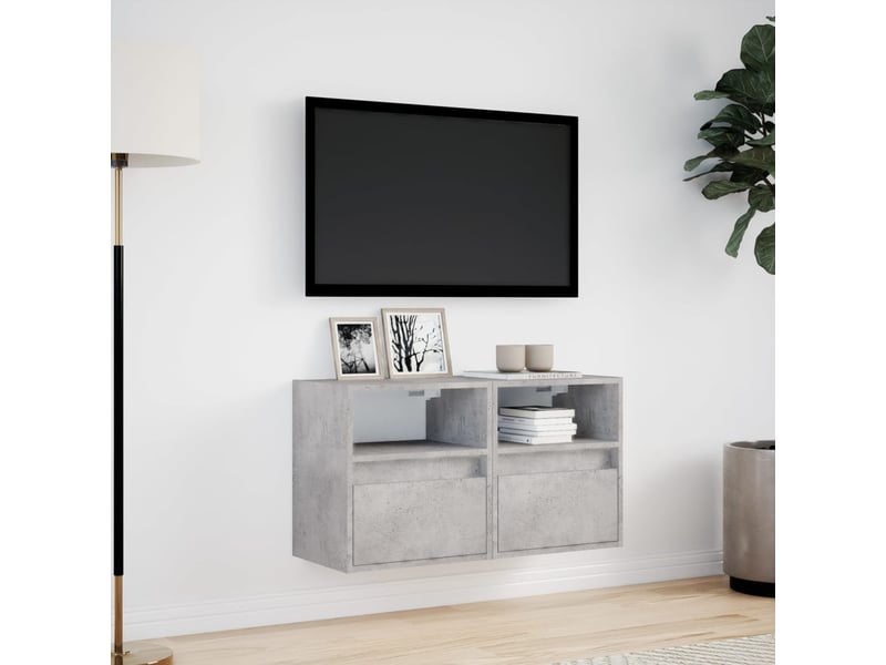 Lot de 2 meuble tv mural avec lumières led gris béton 41x31x45 cm - Conforama D