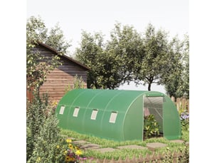 Serre tunnel de jardin 600 x 300 x 200 cm – verte – 8 fenêtres enroulables, porte zippée et structure acier