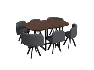Ensemble table et chaises - salle à manger - 140x90x73 cm - 6 personnes - lin - gris et noyer