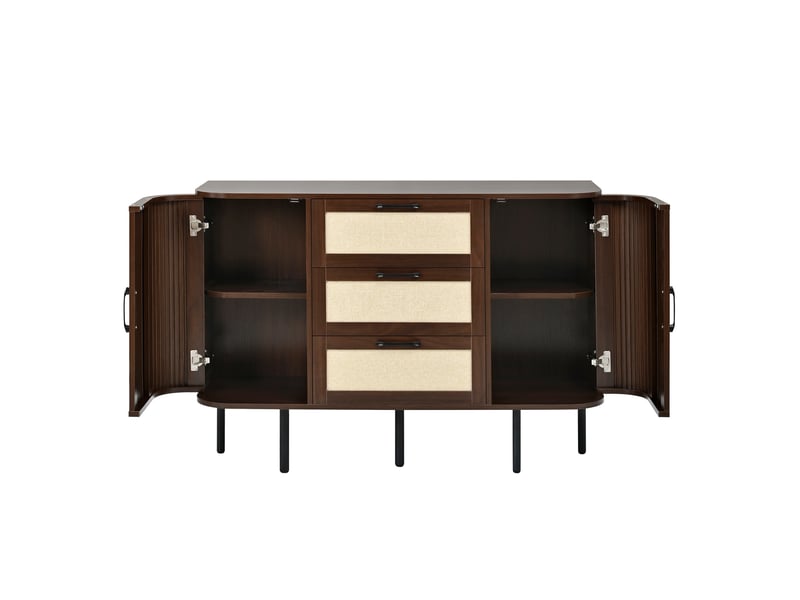 Buffet noyer, 3 tiroirs, rangement, étagères réglables, plan relevable, angles arrondis - mdf et métal - 120x40x82cm  - Conforama D