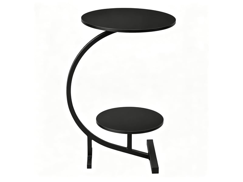 Bout de canapé rond à deux plateaux en mdf et métal noir, hauteur 66 cm  - Conforama A