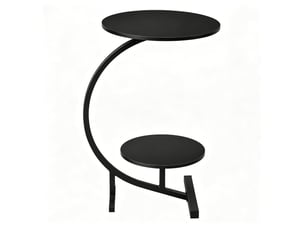 Table d'appoint ronde noire à deux plateaux en mdf et métal, hauteur 66 cm