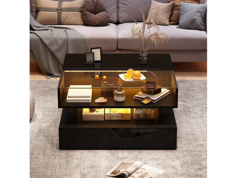 Table basse 80x80x45 cm relevable à rangement panneau de particules noir - Conforama E