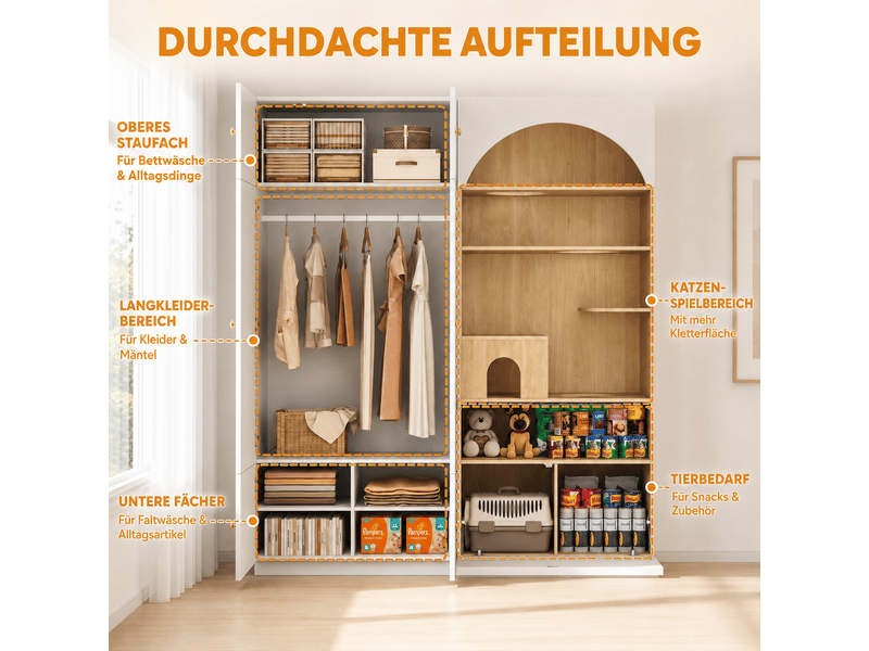  Armoire avec penderie, 7 niches et mur d'escalade , en panneaux de particules blanc et bois, 180 × 50 × 200 cm  - Conforama E
