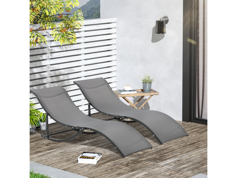  Ensemble de 2 chaises longues pliantes de jardin, chaise longue en aluminium et textilène, 61 x 165 x 63 cm  - Conforama B