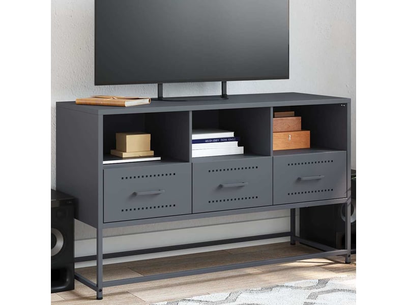  Meuble tv - banc tv - meuble de rangement anthracite 100,5x39x60,5 cm acier  - Conforama B