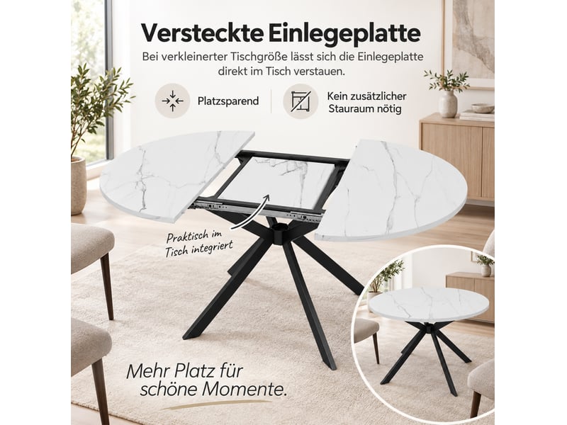  Table à manger extensible 100x100 140x100 cm – blanche – plateau ovale, rallonge intégrée, 4 à 6 personnes  - Conforama E