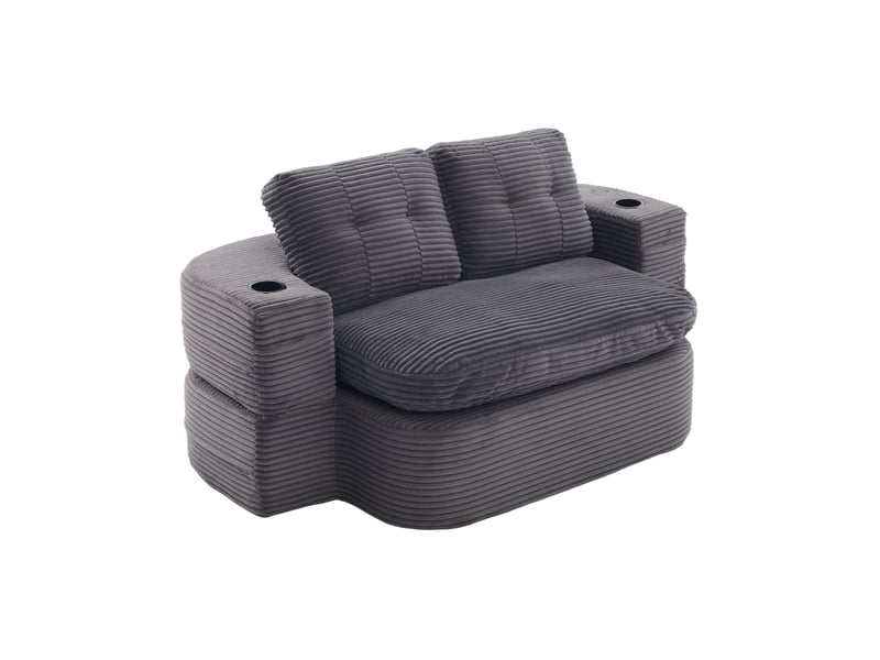  Canapé convertible 2 places modenvie 165 x 97 x 61 cm velours côtelé gris foncé avec porte-gobelets  - Conforama A