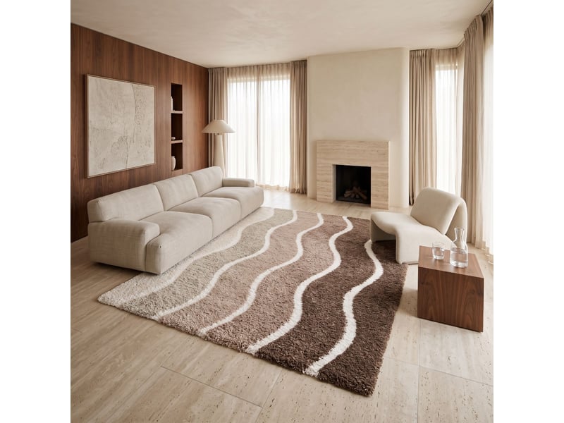  Tapis shaggy doux à motif ondulé marron beige 120x170  - Conforama A