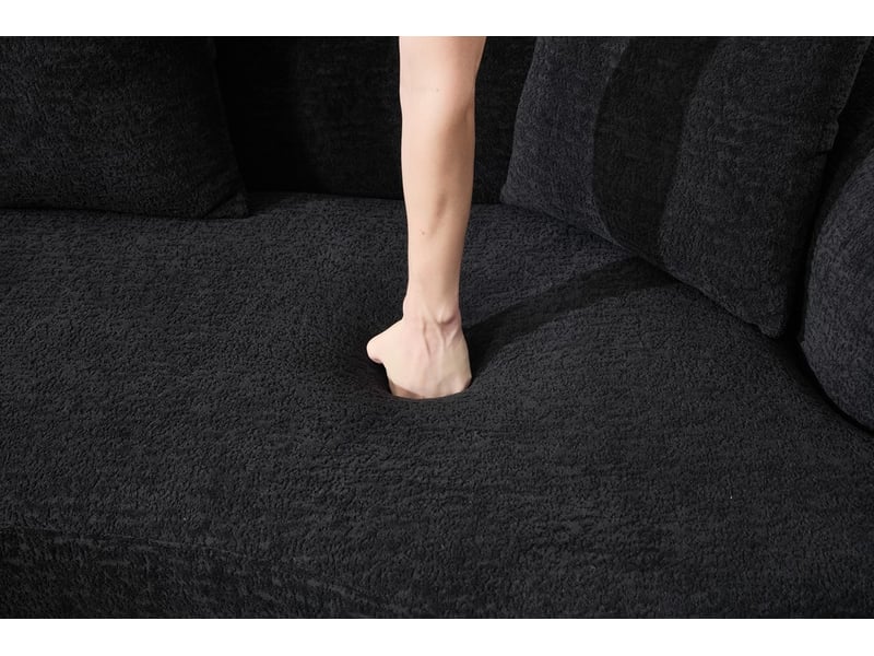  Canapé d'angle modulaire incurvé, chaiselongue gauche et 2 places, revêtement en chenille, noir, pour salon et bureau  - Conforama D
