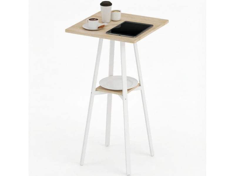  Table de bar carrée pour 2 personnes avec étagère basse pieds réglables pour cuisine en métal et bois 55 × 55 × 95 cm  - Conforama A