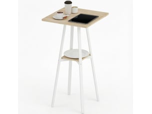 Table de bar carrée pour 2 personnes avec étagère basse pieds réglables pour cuisine en métal et bois 55 × 55 × 95 cm