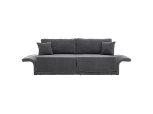 Canapé convertible 2 places avec fonction couchage et coussins, en velours côtelé gris, 202 × 84 × 62 cm
