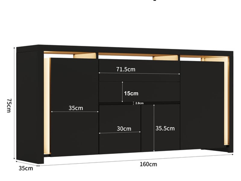  Buffet 4 porte(s) 2 tiroir(s) ezssw - 160 cm coloris noir  - Conforama C