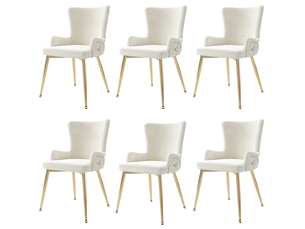 Chaise de salle à manger lot de 6 en velours avec accoudoirs et pieds métalliques dorés beige