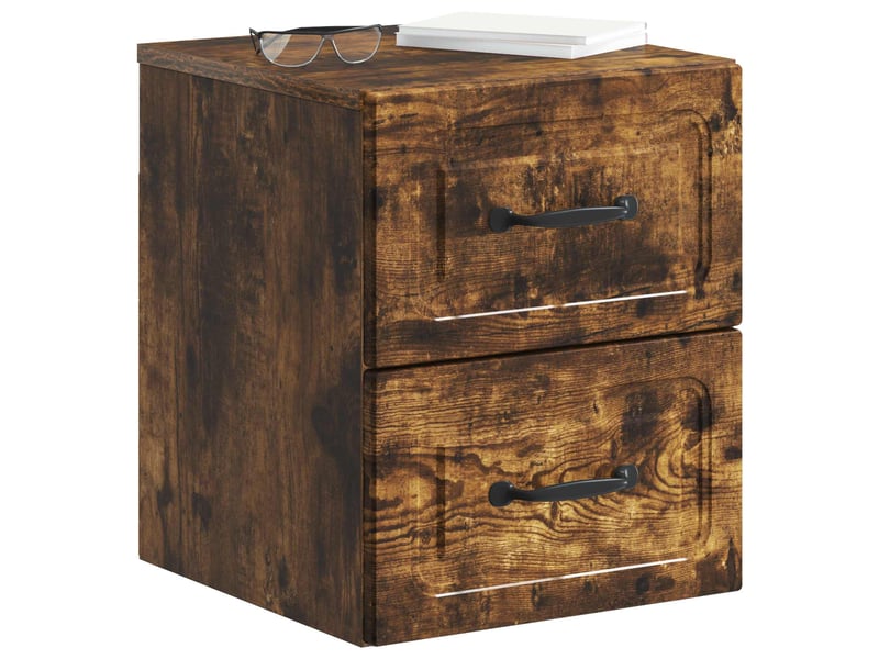  Table de chevet - cabinet de chevet - table de nuit mural chêne fumé 34,5 x 33 x 40 cm  - Conforama B