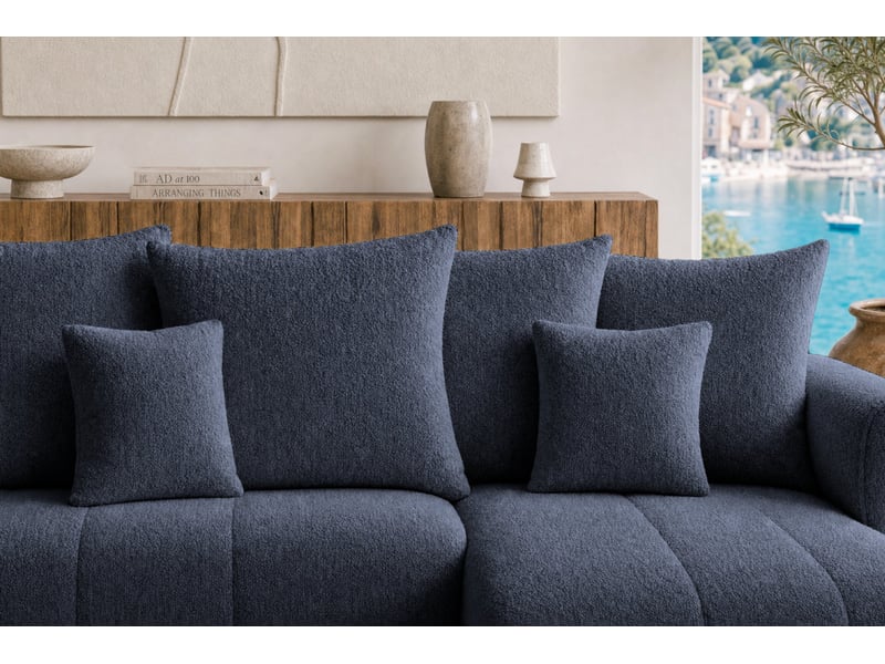 Cassis - canapé d'angle convertible tissu chenille 3 places bleu - Conforama E