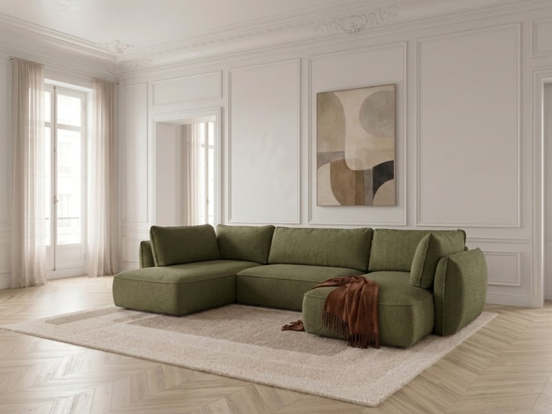 Bobochic canapé d'angle panoramique convertible esmee tissu chenille vert angle droit ESMEE - Conforama B