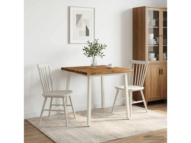 Table à manger moderne 90x90x75 cm bois d'acacia massif naturel et blanc carré shl75395 - Conforama B