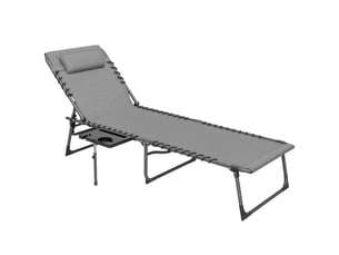 Chaise longue de jardin pliante et inclinable à 5 positions avec table d'appoint et poche, 60 x 190 x 31 cm, gris et noir