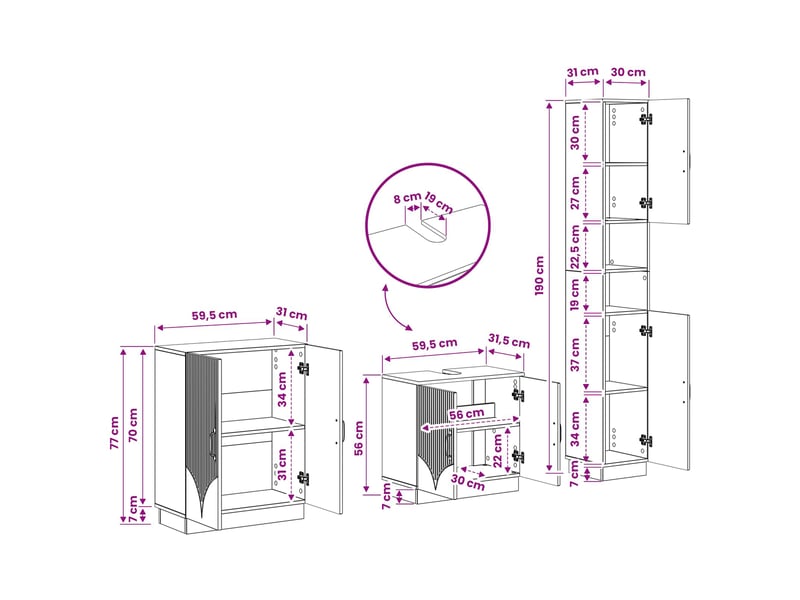 Ensemble de meuble de salle de bain 3 pièces hoorn cf63461 - Conforama E