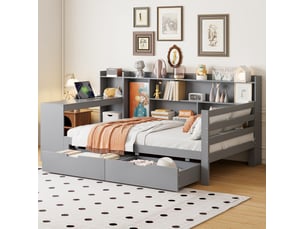 Lit avec rangement 90x200 cm MEUBLIV   coloris gris