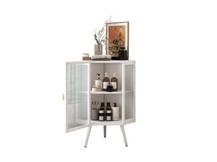 Meuble d'angle de salle de bain au sol 56 x 42,5 x 80 cm – blanc – rangement 2 niveaux en verre trempé