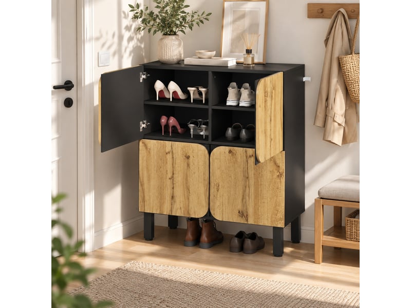  Meuble à chaussures 4 portes avec étagères réglables et pieds métal - design moderne  - Conforama B