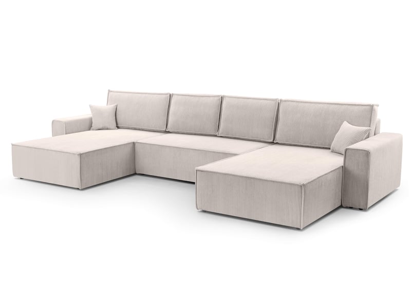 Canapé d’angle en velours côtelé blanc cedria – 287 cm Cedria U - Conforama A