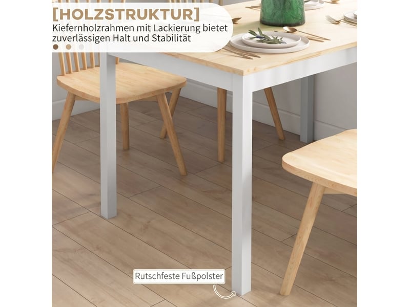 Table de salle à manger pour 4 personnes, structure en pin laqué, patins antidérapants, style campagne naturel - Conforama D