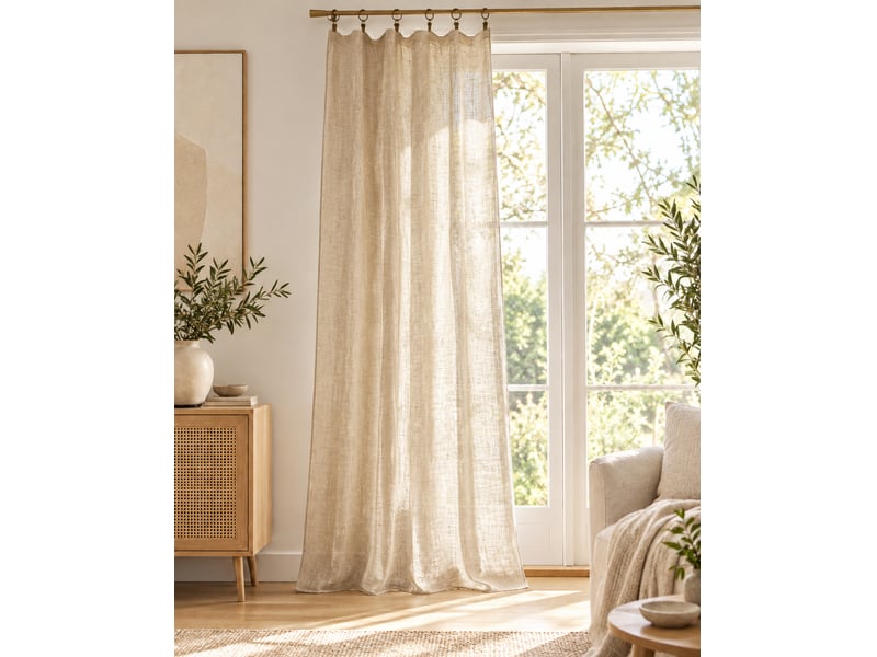  Rideau ajustable + 8 anneaux pince 140 x 270 cm 100% lin lavé evy sable 15189 - Conforama A