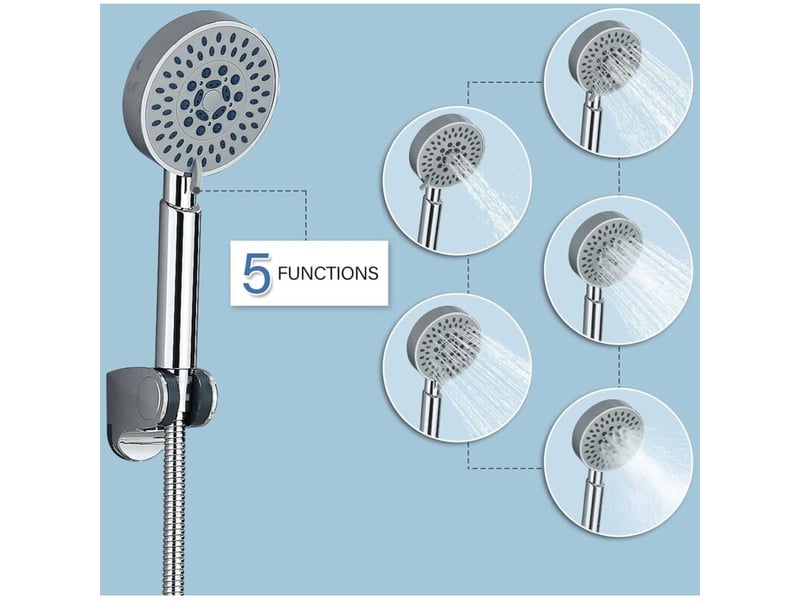  Robinet de baignoire avec douchette à main, 5 fonctions, mitigeur de baignoire avec douchette et tuyau de 1,5 m  - Conforama E