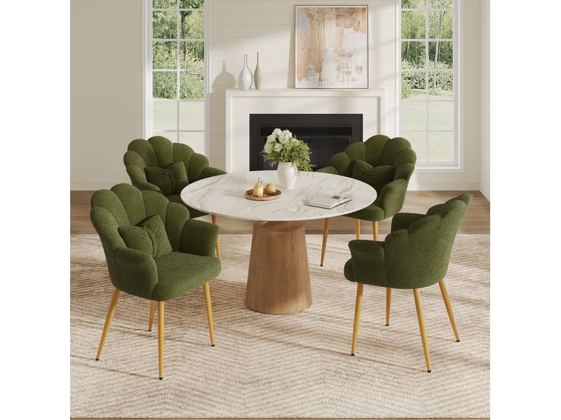 Lot de 4 fauteuils de salle à manger 64x65,5x85 cm avec dossier pétale vert et pieds dorés - Conforama B