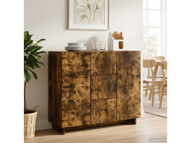  Buffet salon, buffet de rangement chêne fumé 85,5x31x75 cm bois d'ingénierie shl99512  - Conforama B