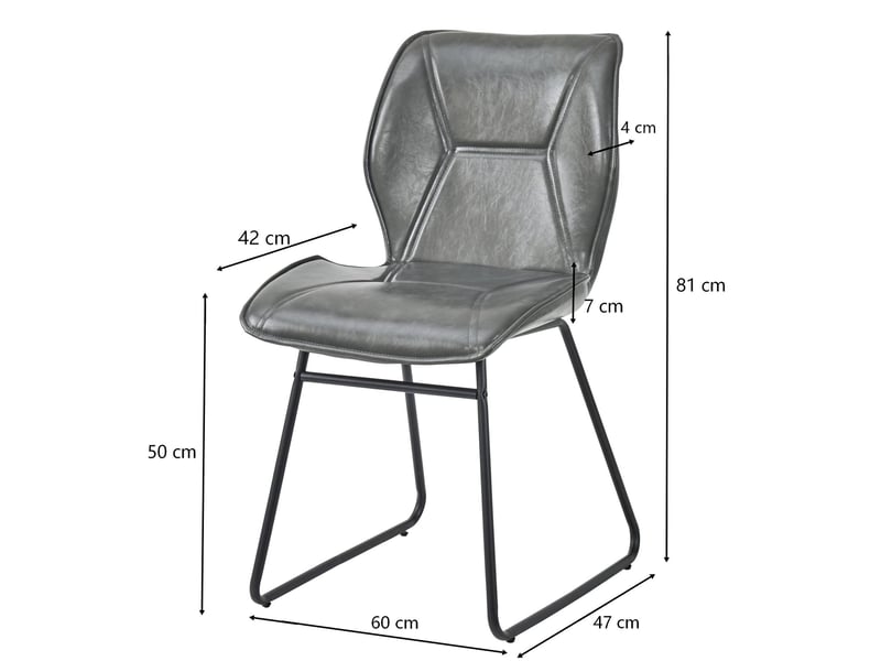  Lot de 2 chaises de salle à manger moderne 60x47x81 cm, cuisine, ergonomique, cadre en métal, assise pu, gris  - Conforama C
