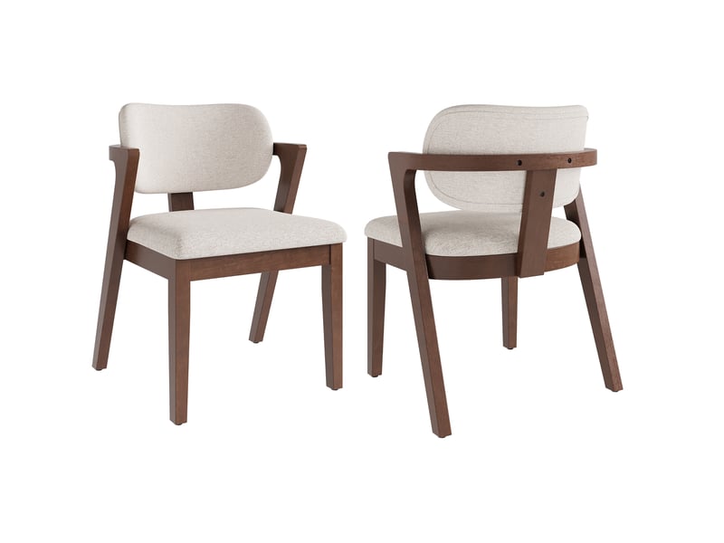 Lot de 4 chaises de salle à manger 56 x 57,5 x 79 cm, noyer et beige avoine, bois, tissu en lin, accoudoirs - Conforama A