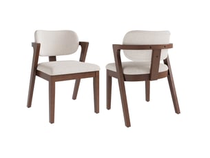 Lot de 4 chaises de salle à manger 56 x 57,5 x 79 cm, noyer et beige avoine, bois, tissu en lin, accoudoirs